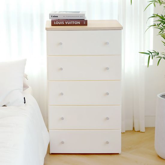 국내생산 마리 실버핸들 우드상판 서랍장 5단