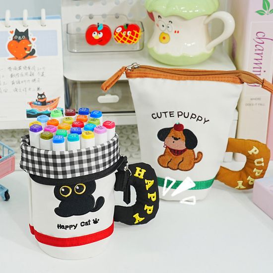 동물 캐릭터 세우는 스탠딩 패브릭 천 필통 파우치