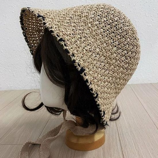 [애슬릿]여성 턱 끈 지사 뜨개 휴양지 버킷햇 챙 모자