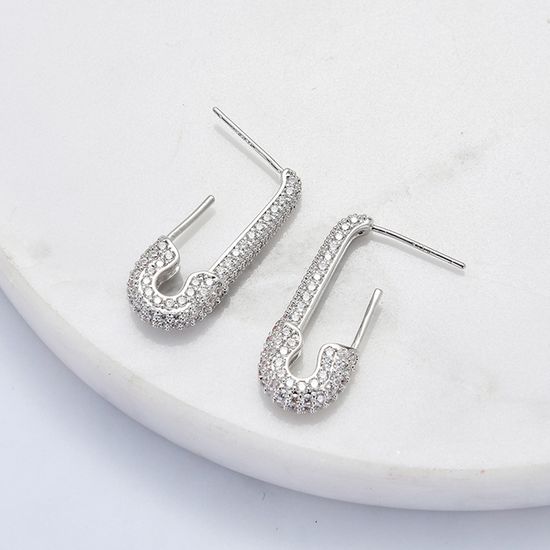 반짝이는 큐빅 라인 옷핀 귀걸이 실버 925은침 원터치