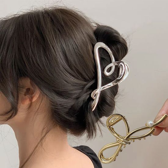 빅사이즈 꼬임 물결 하트 진주 머리 집게핀 헤어 삔