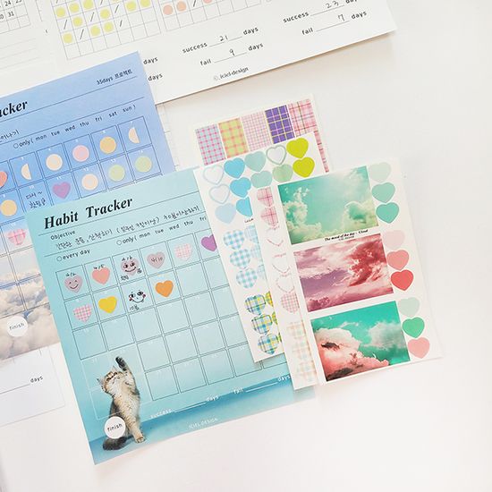 Habit tracker 스티커 - 하트 M (7종 랜덤 세트) 