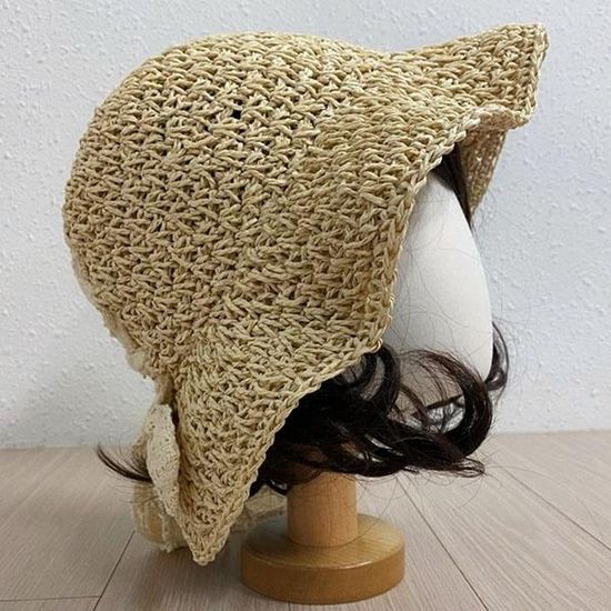 [애슬릿]여성 레이스 리본 라탄 와이어 버킷햇 모자