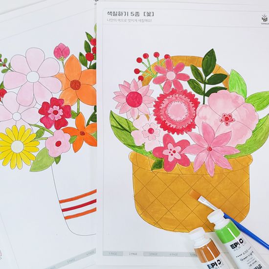 색칠공부 꽃 5종 그리기 DIY KIT 컬러링 도안 그림