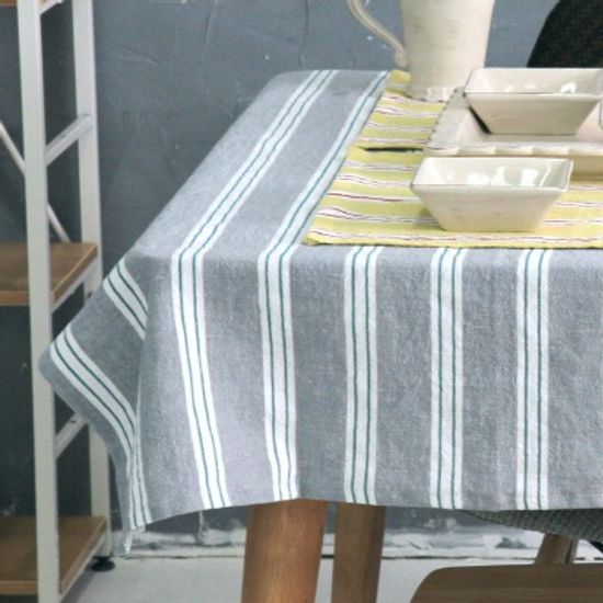 린넨워싱 스트라이프 식탁보 - 그레이