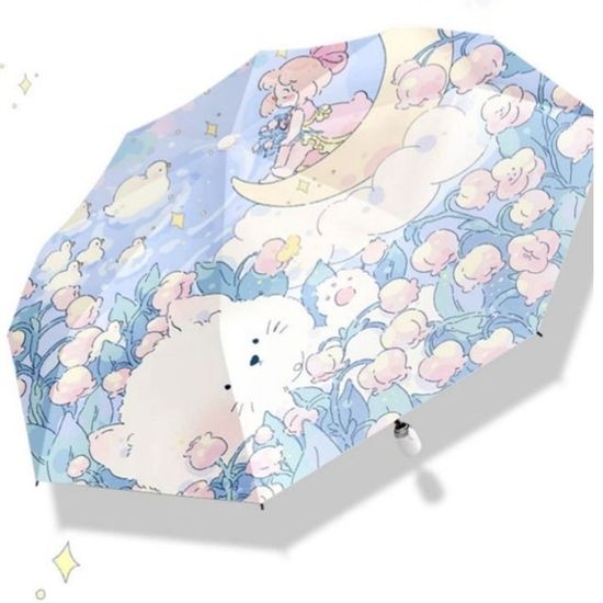 달과 소녀 3단 자동 양우산 미니 우산(WFHM9EP)