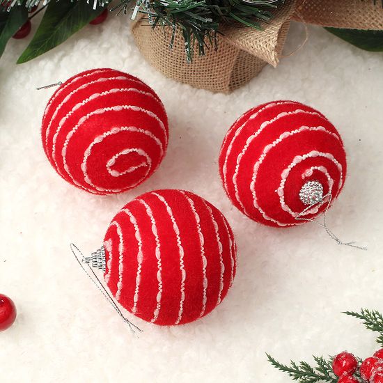 [도토로]핫레드 장식볼 3p(8cm) (비즈라인)