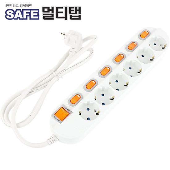 국내 생산 정규격 멀티탭 6구 개별 접지 1.5m