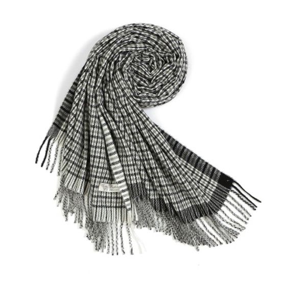 프린지 체크 머플러(블랙+그린)