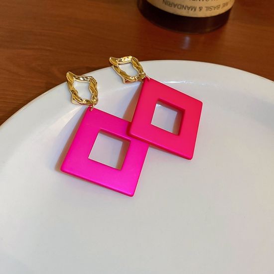 사각 골드 핑크 빅 드롭 스퀘어 순은 925 실버 귀걸이