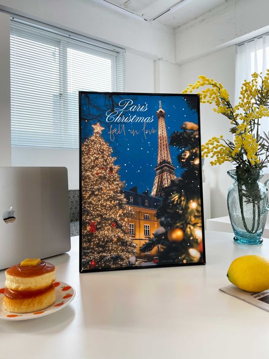 크리스마스 포스터 반짝이는 파리 에펠탑 포스터