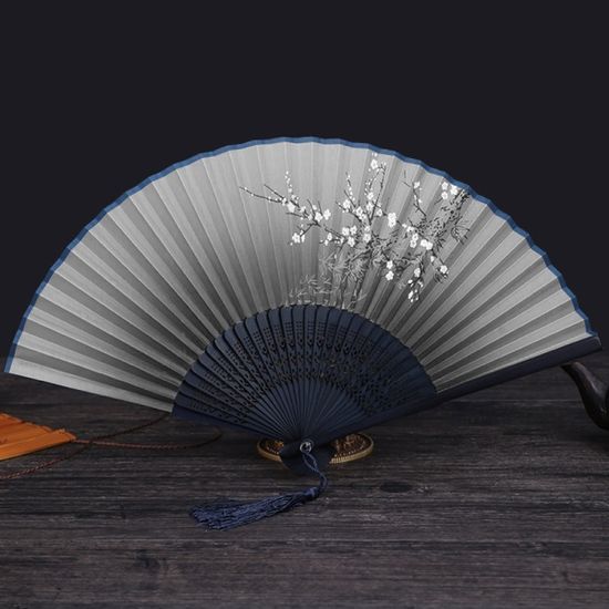 매화꽃 접이식 대나무 부채(블루) 전통 손부채 여름