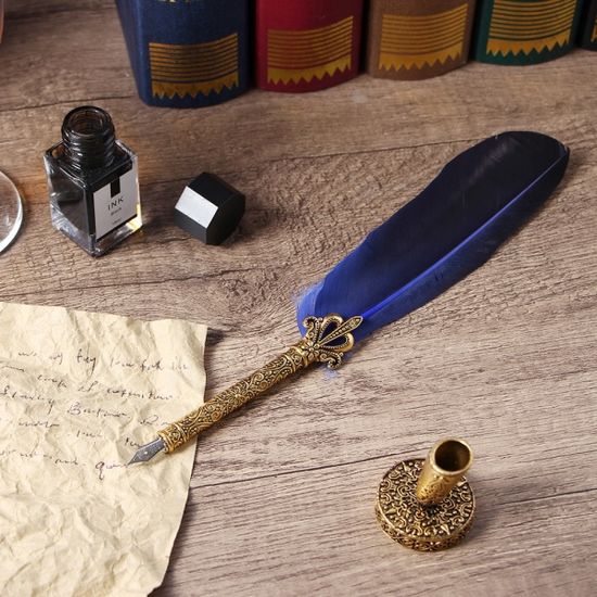 4종 골드구스 깃털펜 잉크 만년필 세트(네이비)