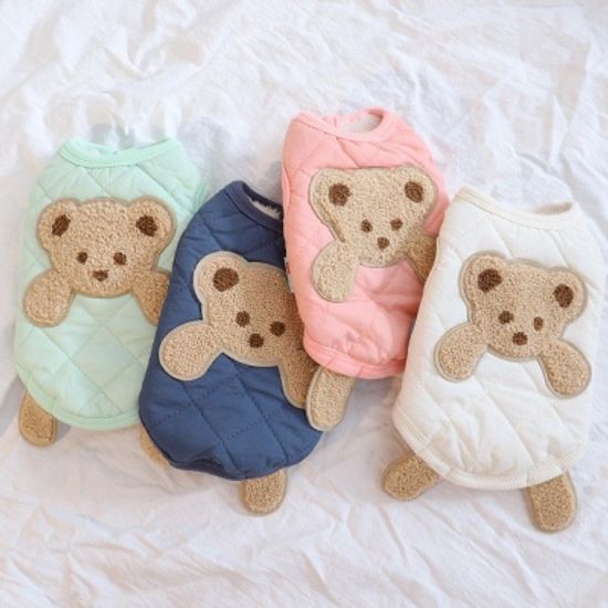 강아지 기모 수면 곰돌이 누빔 조끼 겨울 실외 실내복