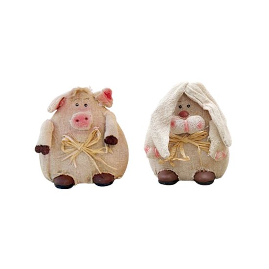 동화나라 빈티지 린넨 도자기 돼지와 토끼 데코세트