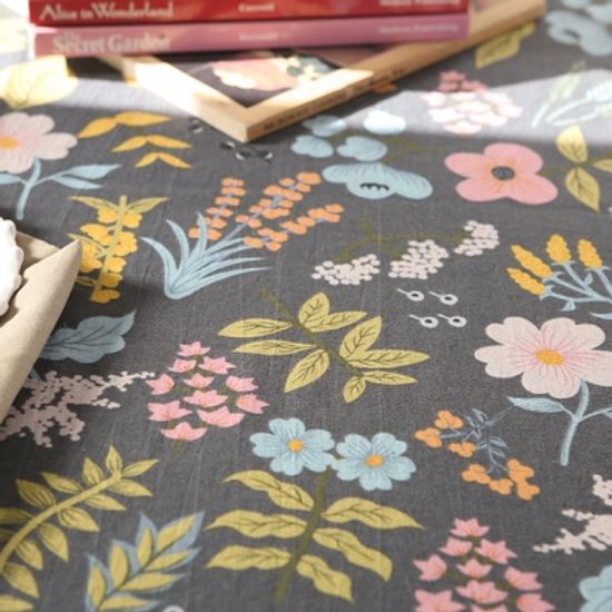 면린넨 빅 플라워 식탁보 테이블보 덮개-차콜