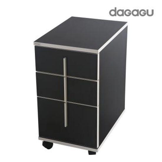 루소 3단 서랍 블랙 책상 서랍장 사무용 이동식바퀴