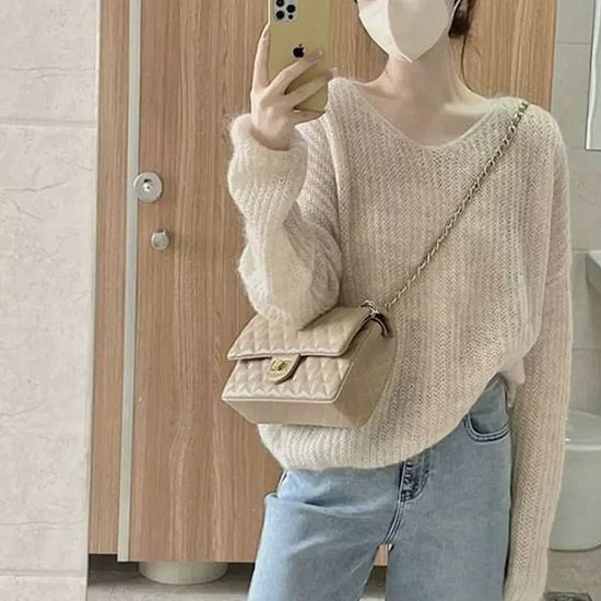 브이넥 플레인 스타일 니트 여자 여성 스웨터
