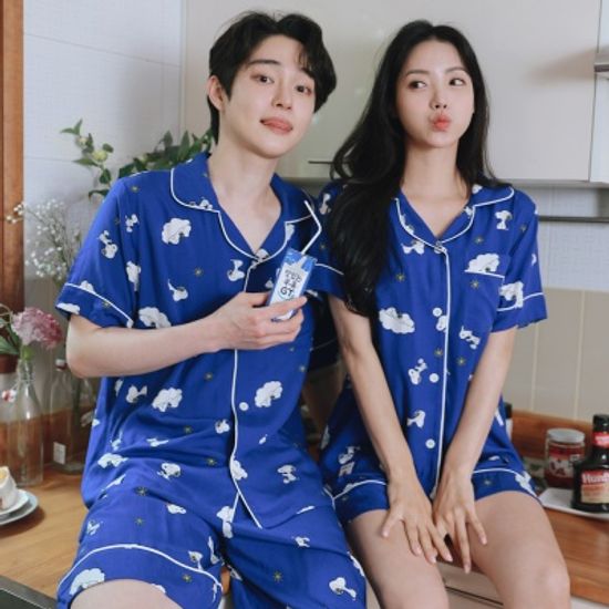 정품 구름위 스누피 냉감 잠옷 여름 커플 잠옷