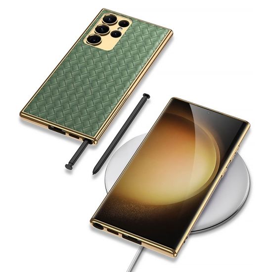 갤럭시 S23 ULTRA + 메탈 골드 라인 가죽 패턴 케이스