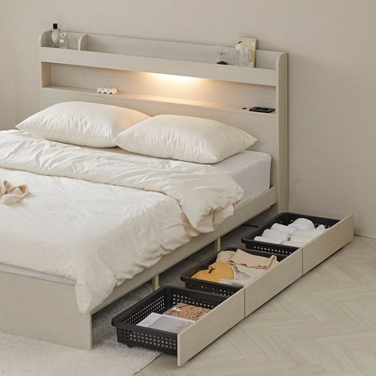 호텔라인 바구니서랍 조명 침대 Q (포켓매트) DW123