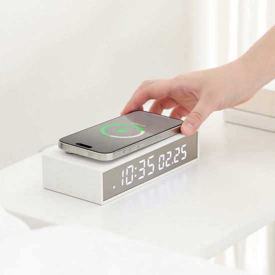 15W 슬림 엣지 미러 무선충전 알람시계 탁상시계