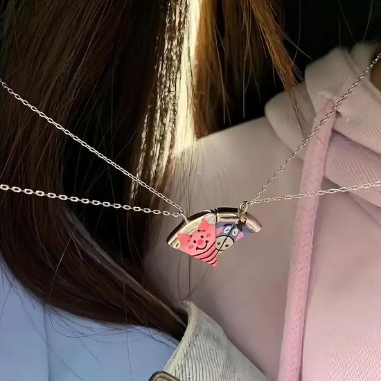귀여운 우정 마그네틱 동물 캐릭터 피자 조각 목걸이