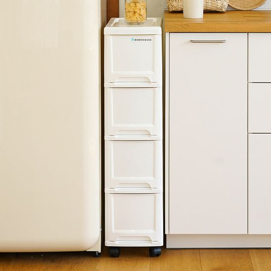 모던 틈새 슬림 서랍장 4단 (바퀴별매) 옷 수납장