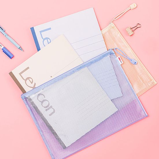 델리 파스텔 다용도 메쉬 지퍼 파우치 A4 5개입 세트