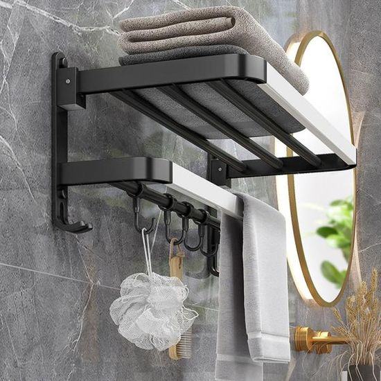 욕실 수건걸이 후크 무타공 폴딩 2단 선반 40cm N275