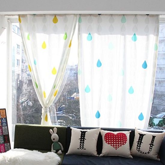 자체제작 물방울 디자인 극세사 커튼 (2Color)