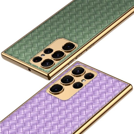 갤럭시 S23 ULTRA + 메탈 골드 라인 가죽 패턴 케이스