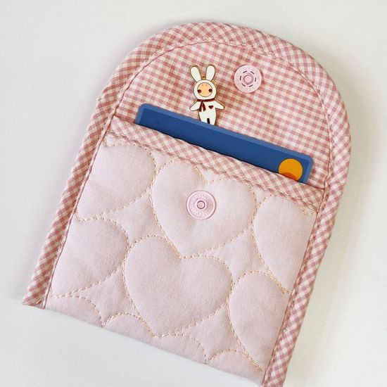 핑크하트 패브릭 명함 카드 동전 케이스 지갑