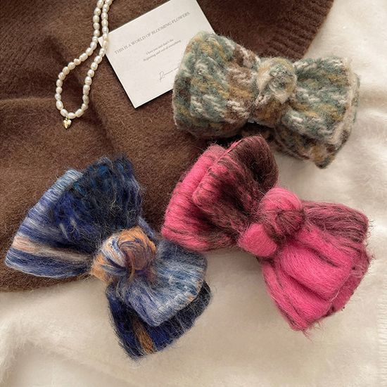 러블리 울 니트 빅 리본 털 퍼 헤어 집게핀 겨울 삔