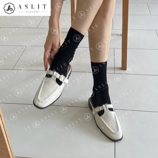 [애슬릿]발등 스트랩 스퀘어 토 뮬 블로퍼 슬리퍼