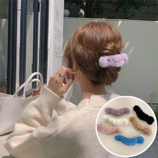 보들보들 컬러 밍크 털 퍼 집게 핀 예쁜 겨울 헤어 삔