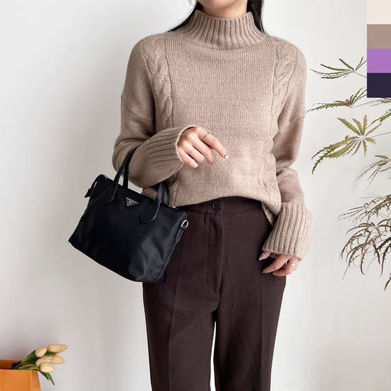 여자 보들 포근 반목 폴라 니트 울 여성 겨울 스웨터