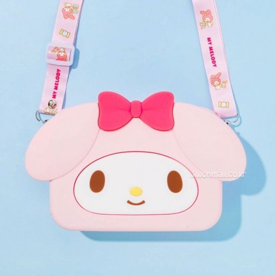 마이멜로디 페이스 빅 사각 실리콘 크로스백(연핑크)