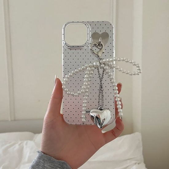 아이폰 15 14 13 12 도트 하트 리본 링 스트랩 케이스