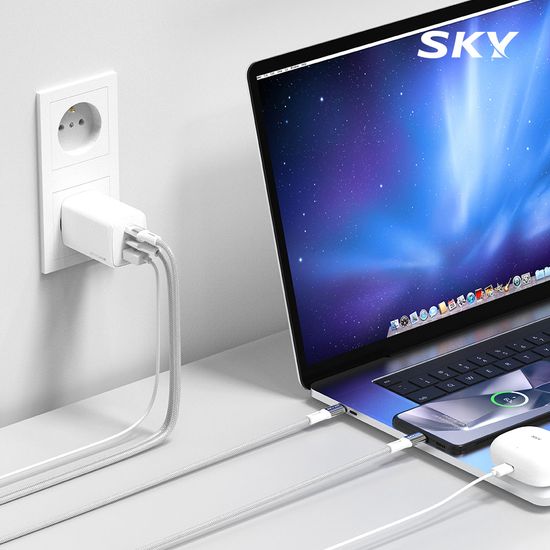 스카이 필 GaN 65X 65W 3포트 초고속충전기+C-C케이블