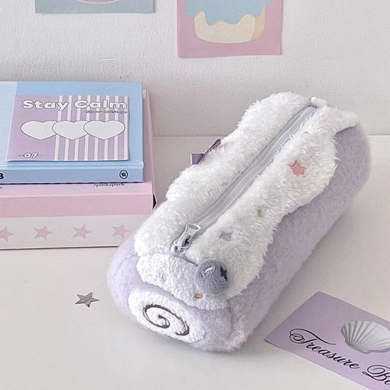 귀여운 스위트 롤케이크 털 필통 대용량 펜 파우치