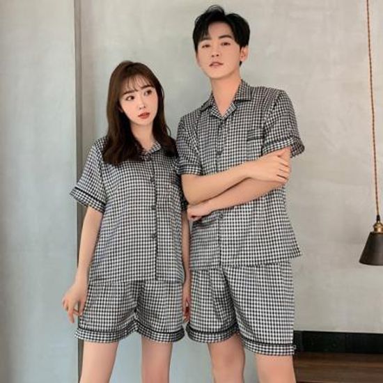 반팔 체크 실크 잠옷 실크잠옷 여름잠옷세트