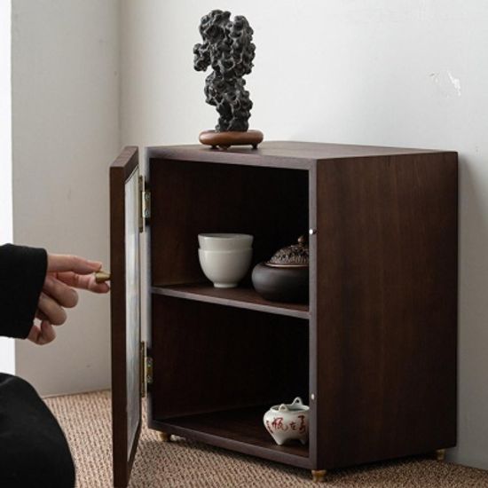 호두나무 다크월넛 소형 수납장 티룸 컵진열대 2단