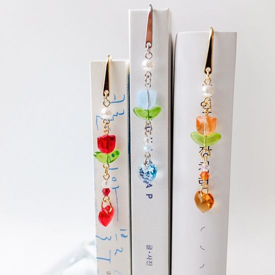 튤립 하트 책갈피 금속 북마크