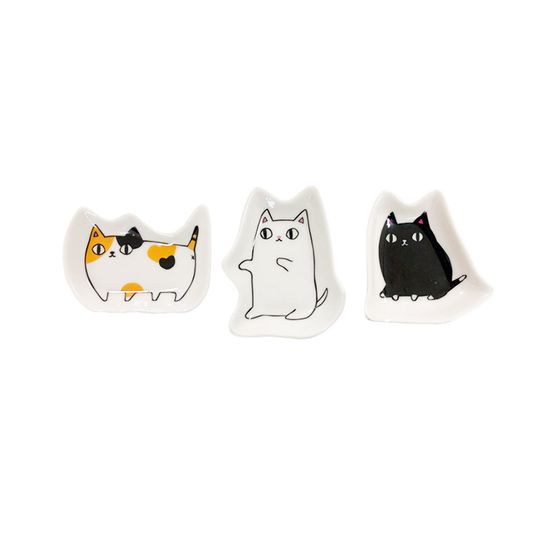 도자기 고양이 캐릭터 소스 접시 3p set