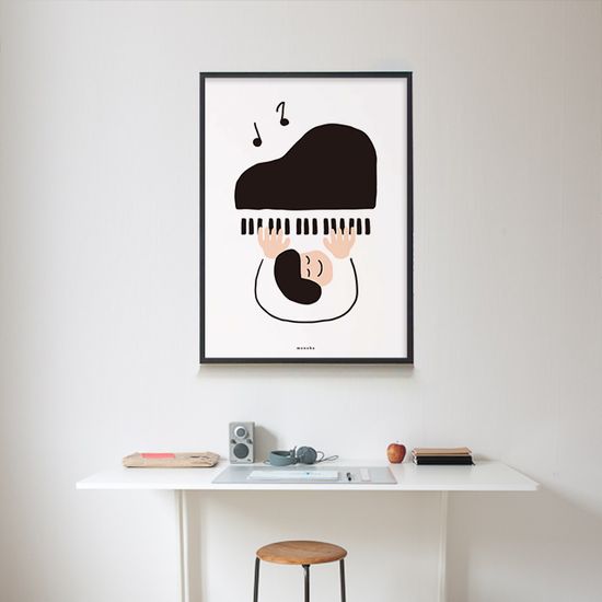 피아노 치는 아이 M 디자인 포스터 음악 학원