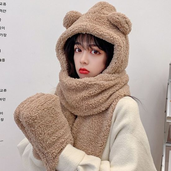 올인원 일체형 뽀글이 곰돌이모자 겨울모자 후드모자 