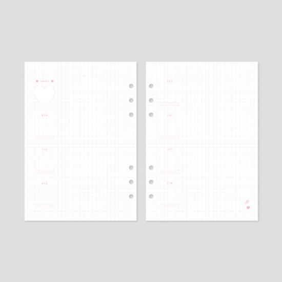 A5 데코포켓 베이직 속지 - 핑크하트 그리드 위클리 (가로)