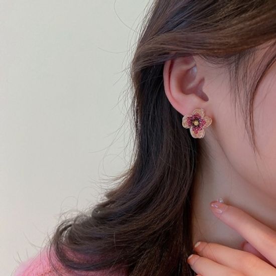 크리스탈 비즈 플라워 귀걸이 힙한 패션 은침 귀고리