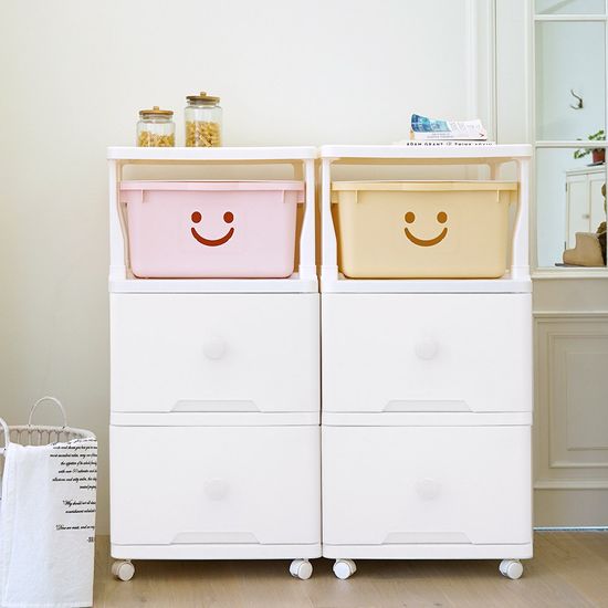 60L 대형 그란데 해피탑 플라스틱 이동식 서랍장 3단